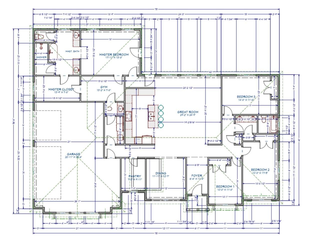 Floor plan (the room labeled Gym is the pantry)